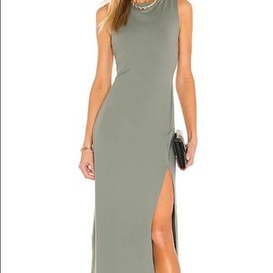 Susana Mocanco Crew Slit Sleeveless Dress in Slate